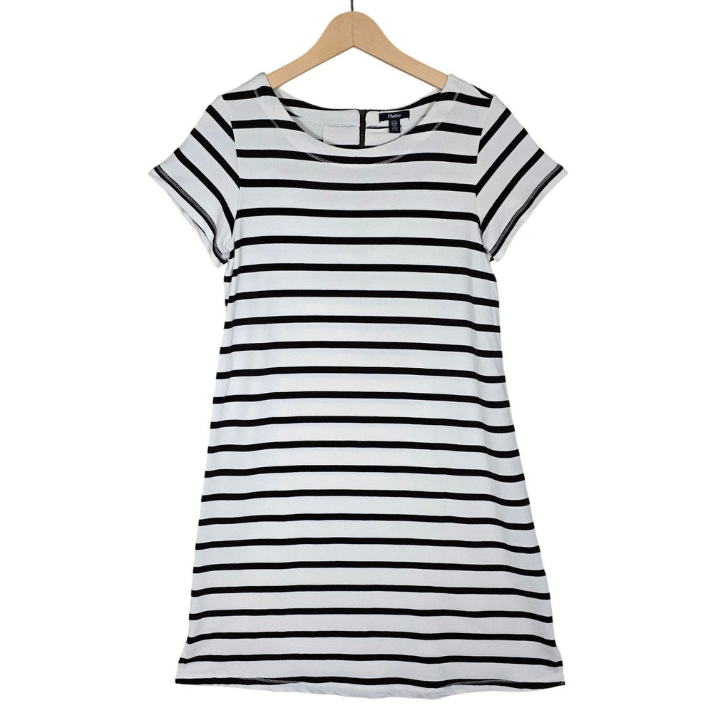 Hatley Women's Striped T Shirt Dress Short Sleeve Quarter Zip Casual M
